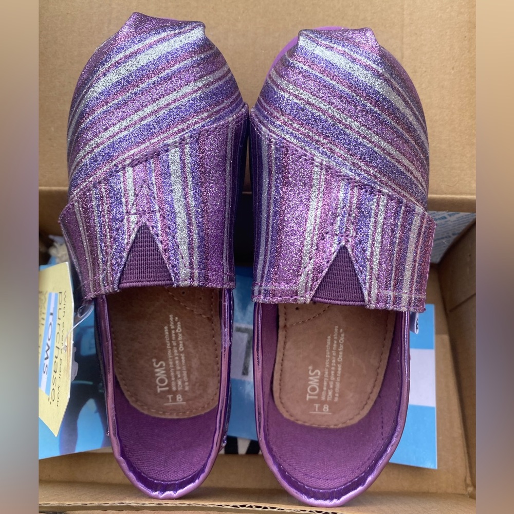 Brand New Toms Purple Glitter Stripe Kids Size 8US